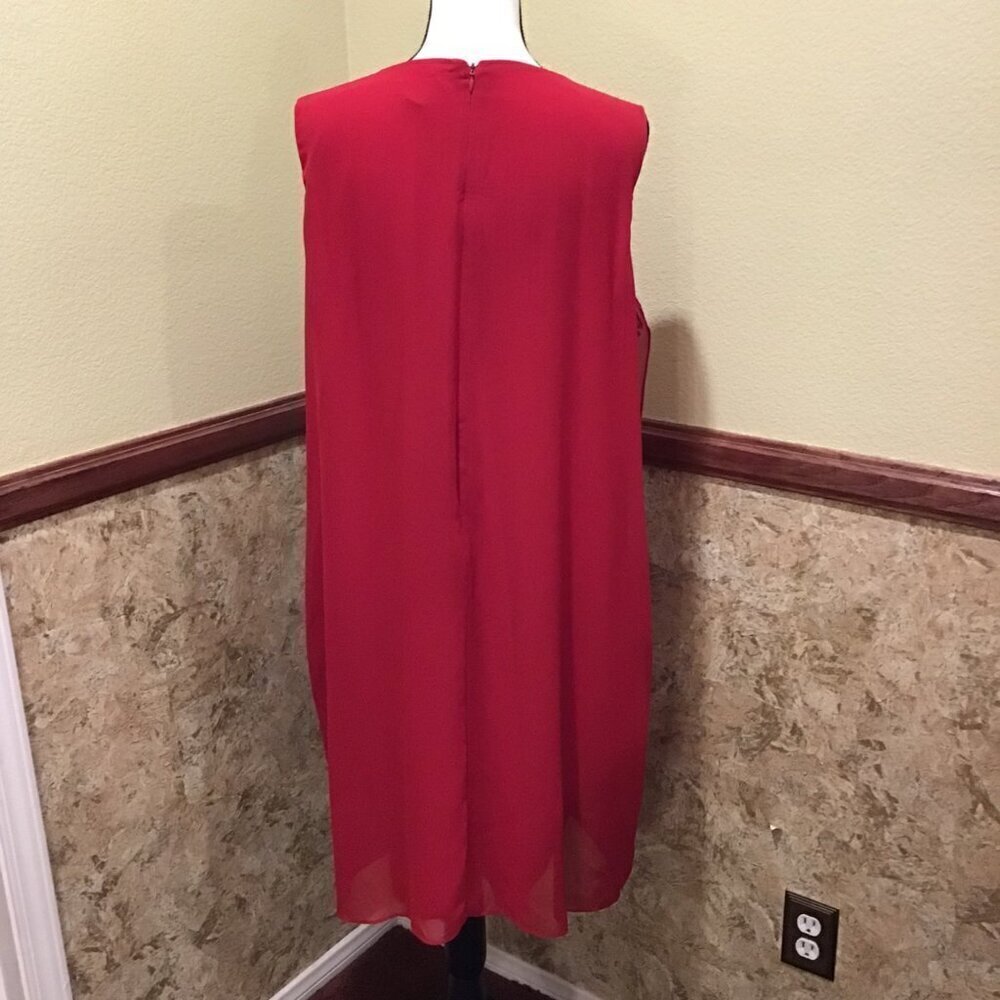 MSK 20W Dress Flowy Chiffon Sleeveless Midi Red Rhinestones Flattering Lined - Picture 4 of 16